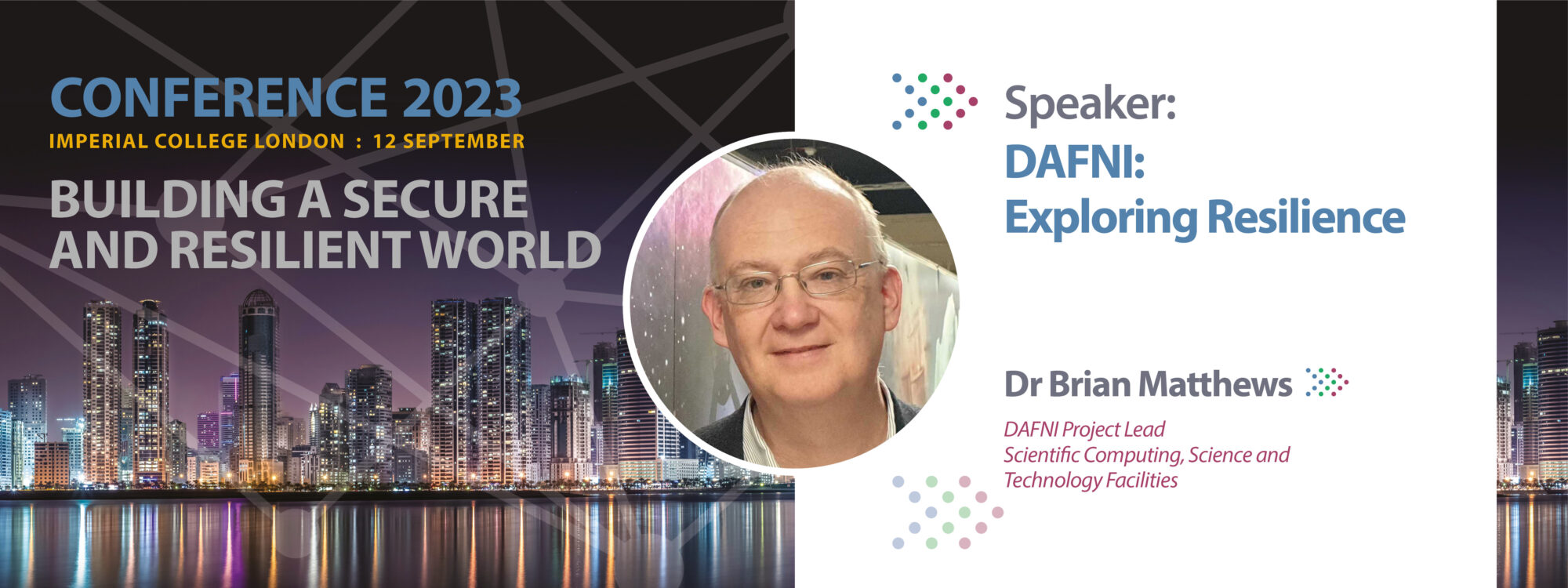 DAFNI_2023_Conference_Slides_BrianMatthews_Speaker PPT slide, man with glasses, london backdrop